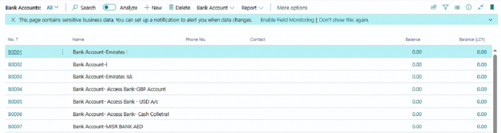 Bank reconciliation in business central