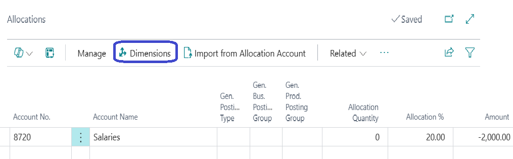 Business Central Chart of accounts