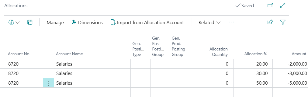 Business Central Chart of accounts